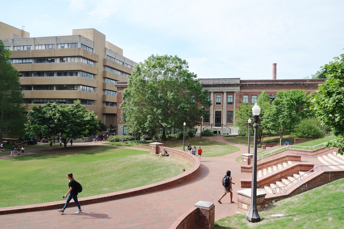 RALEIGH,NC/USA - 4-25-2019: Students walking on the campus of North Carolina State University in Raleigh